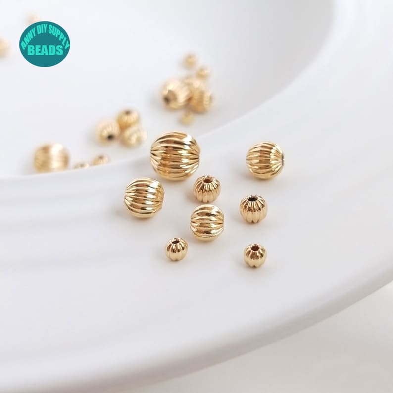 14K real Gold plated Round Pumpkin beads,Bracelet spacer beads,3mm 4mm 5mm 6mm 8mm gold round Pumpkin beads image 3