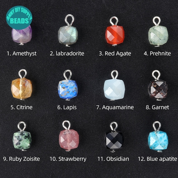9mm Natural Gemstone Cubic Pendant,Gemstone Charm Pendant,Cubic Pendant,Earring Charm