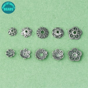 2/10PCS S925 Sterling Silver Bead Caps,Sterling Silver Flower Bead Caps,Jewelry Supply,5mm-8mm Oxidized bead caps,Bracelet Making Supply