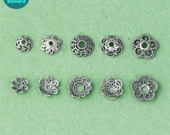 2/10PCS S925 Sterling Silver Bead Caps,Sterling Silver Flower Bead Caps,Jewelry Supply,5mm-8mm Oxidized bead caps,Bracelet Making Supply