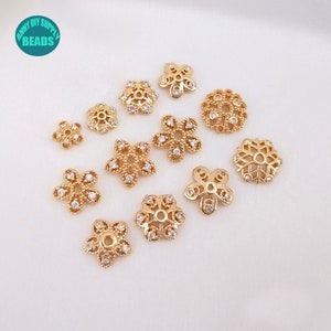 10PCS Real gold plated Brass Bead Caps,Brass bead caps,Gold Bead Caps,CZ Bead Caps