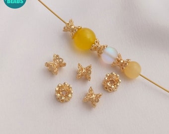 5mm 14K Echt vergoldet Perlenkappen,Gold Perlenkappen,Doppelte Blumenkappe