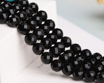 4/6/8/10/12/14/16mm Genuine Natural Black Onyx faceted Round Beads,Faceted Round Black Onyx beads,15inch Full Strand