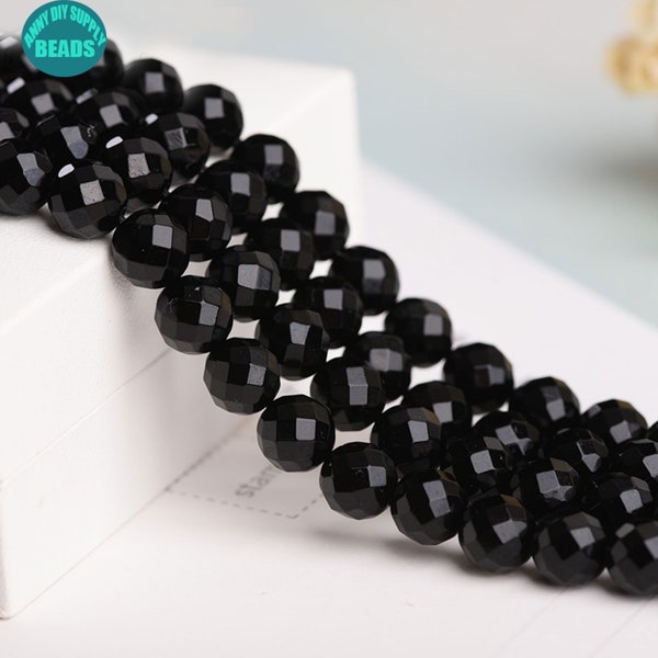 4/6/8/10/12/14/16mm Genuine Natural Black Onyx faceted Round Beads,Faceted Round Black Onyx beads,15inch Full Strand