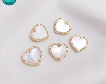 14k Gold plated Charm,Shell Charm,shell pendant,heart necklace pendant,heart jewelry