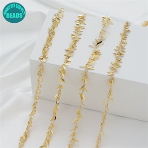 14k Gold Plated Brass Charm Chain: Leaf & Shell Dangles