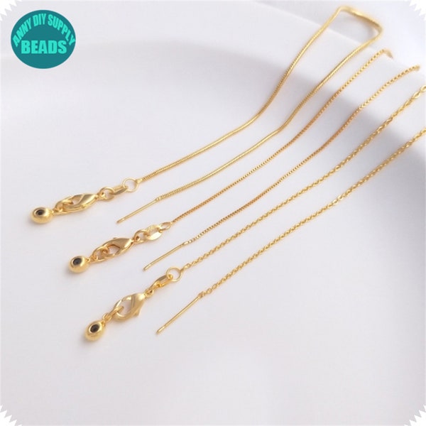 1pc 24k Gold Plated Needle Threader Chain,Gold Plated Necklace,Threader Necklace With Rubber Stoppers,Adjustable Necklace,Threader Chain