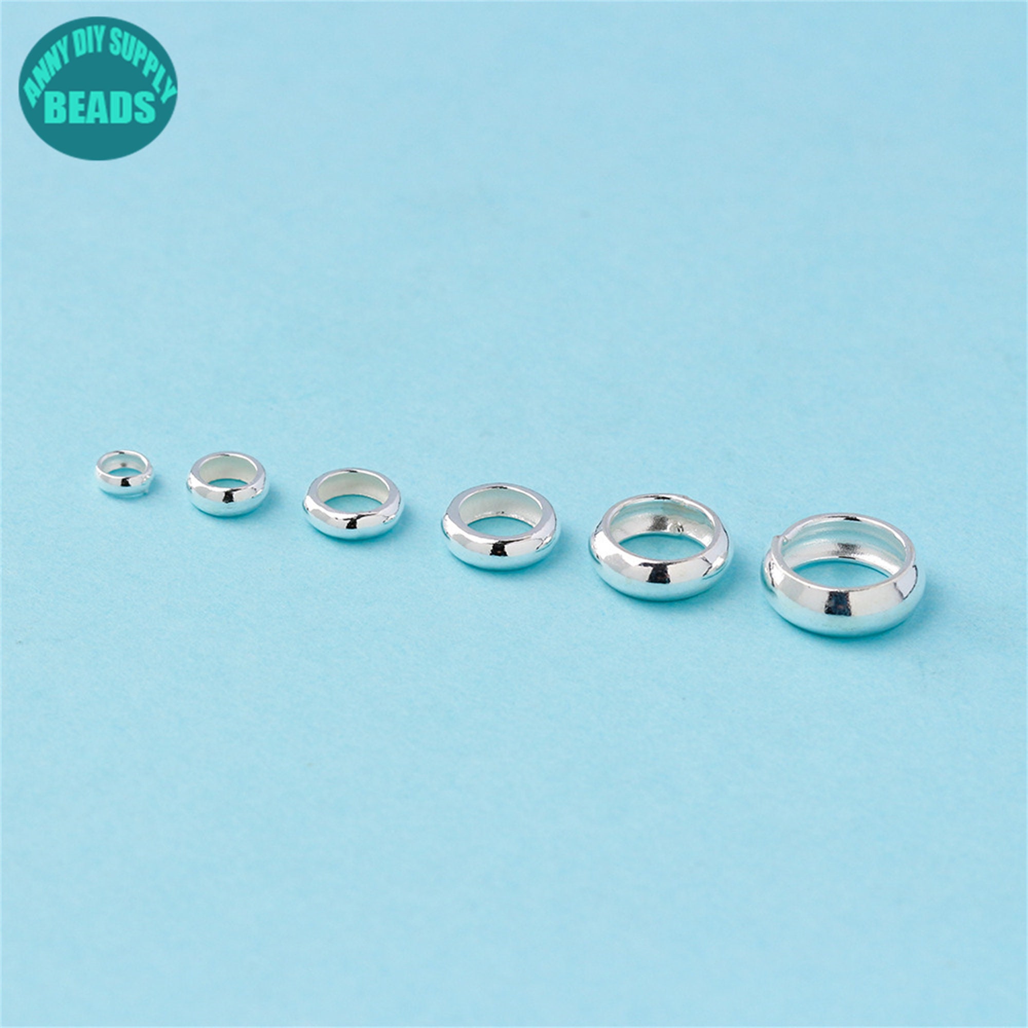 Perline Distanziatrici In Argento Sterling 925 Con Diamanti Pav&eacute; Da 5 Pezzi - Ruota Tonda Da 10 Mm - Italia