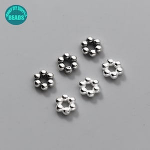 7mm S925 Solid Sterling Silver Flower Circle Kralen, Sterling Silver Circle Ring Kralen, Flower Spacer Kralen, Sieraden maken kralen