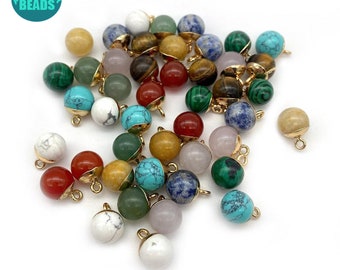 10mm Natural Gemstone Ball Pendant,Gold Bail Cap Gemstone Pendant,Gemstone Necklace Pendant,Gemstone Charm