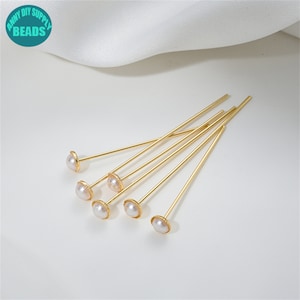 Plastic Pearl Head Pins,0.7mm thickness,Gold Plated brass flat Pins,Earring Making Supply,Gold Plated 5mm Head Pins,30mm/40mm Long