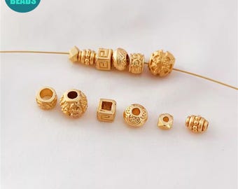 18k Matt Gold Plated Beads,Gold Beads,Barrel Beads,Metal Beads,Bead Spacers,Jewelry Making Supply