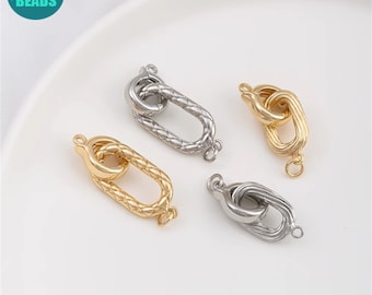 14K Echtgold überzogene Messingperle Verschluss, oval Verschluss, gedrehter Verschluss, Perlenschmuck Verschluss, Halskette Verschluss