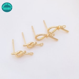 Orecchini a bottone in ottone placcato oro 14K, orecchini a bottone con nodo e ago in argento sterling, orecchini minimalisti, forniture per la creazione di orecchini