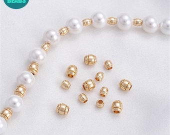 14K Gold Plated Brass Barrel Beads: Jewelry Spacers