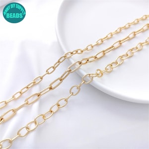 14K Real Gold plated Brass Chain,Necklace Chain,O shape chain,Thick chain,Paperclip chain,Bulk chain,Chain by Meters