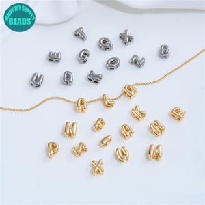 14K Gold Plated Stainless Steel Bubble Letter Beads,Puffy Initial Slider Charms
