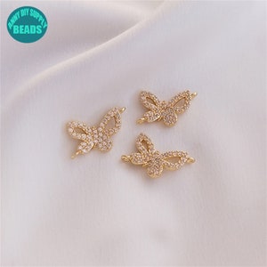 14k Real Gold Plated Brass Butterfly Connector,CZ paved Butterfly Necklace Pendant,Necklace Charm,Gold Plated Charm