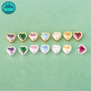 Sterling Silver Zircon Heart Beads - 6.5mm CZ Bead Spacers
