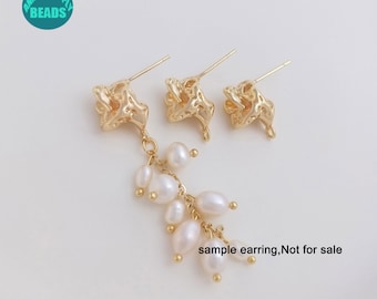 14K Real Gold Plated Brass Earring Stud,Irregular Shape Earring Stud,Earring Stud with sterling silver needle,earring making supply