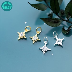 S925 Sterling zilveren North Star charme, CZ charme, ketting hanger, oorbel charme, armband charme, zilveren charme