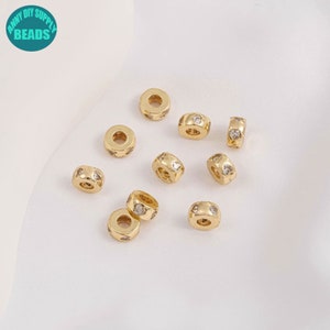 14k Gold Plated Beads,Heart CZ Rondelle Beads,Gold Jewelry Beads,Wheel Beads,Donut  Beads,Spacer Beads