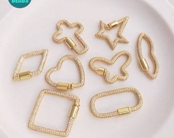 1/5/10/PCS 18K Real Gold Plated Carabiner Clasp,CZ Paved Screw Lock,Screw Clasp,Necklace Carabiner Lock,Carabiner Screw Clasp