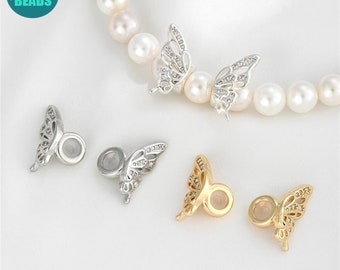 14K Real Gold Plated Butterfly Beads with Silicone beads Inside,Butterfly Charm,Gold Plated beads,Bracelet Spacers,Focal Beads