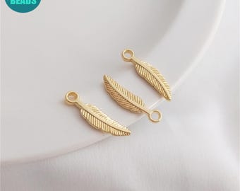 14k Real Gold Plated Leaf Charm,Leaf Pendant,Cute Pendant,Tiny Leaf Charm,20.8x5mm