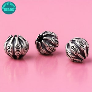 10mm S925 Solid Sterling Silver Round Pumpkin Beads,Silver Beads,Fish Pumpkin beads,large Hole Beads