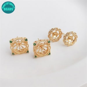 14K Real Gold Plated Brass Earring Stud,Circle Earring Stud,Square Earring Stud,Gold Earring Stud With S925 Sterling Silver Needle