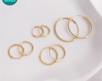 15/18/30mm 14K círculo de pendiente de latón chapado en oro, gancho de pendiente simple, pendientes minimalistas, pendientes circulares, aro de pendiente