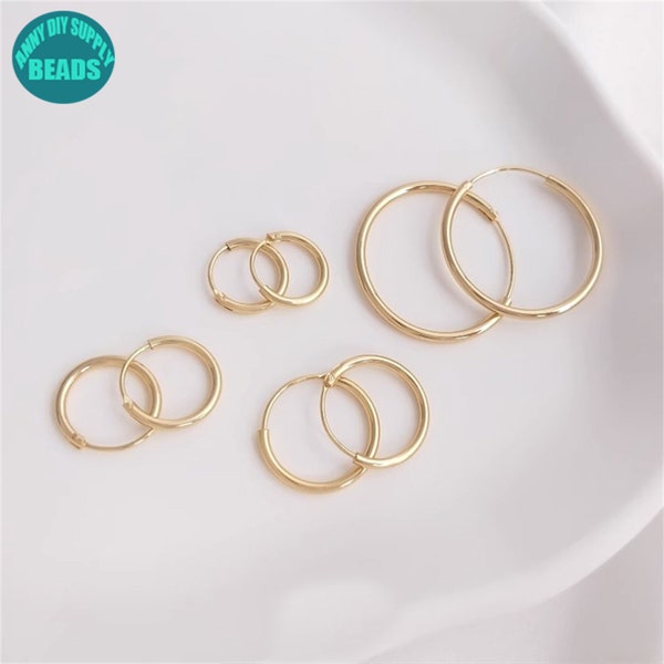 Cerchio per orecchini in ottone placcato oro 14K 15/18/30mm, semplice gancio per orecchini, orecchini minimalisti, orecchini circolari, orecchini a cerchio