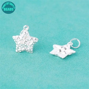 S925 Sterling Silver Star Charm,Kawaii Silver Charm,CZ Necklace Pendant,Starfish Charm,Pit Surface Star Charm,Cute Charm