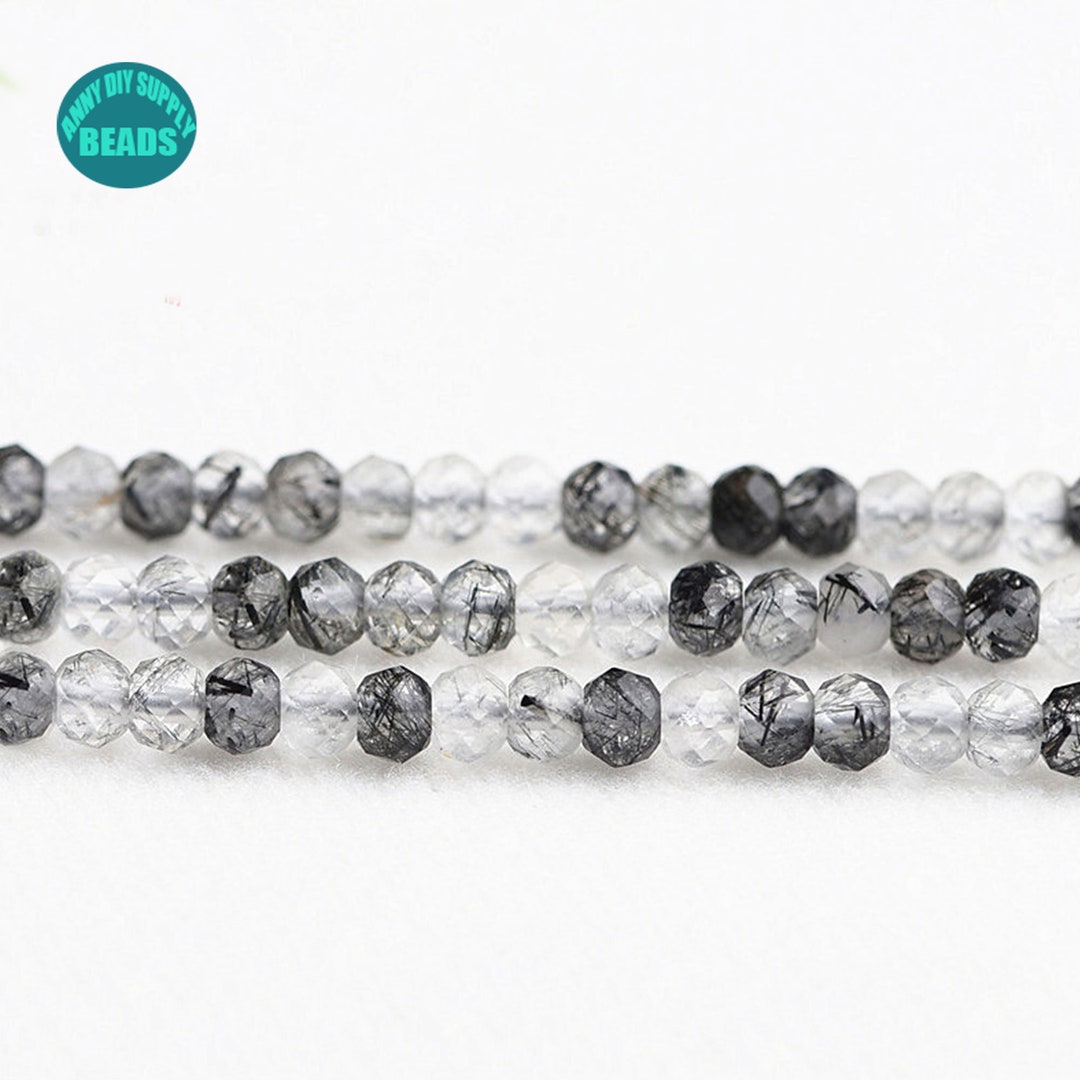 Schwarzer Rutilquarz Edelstein – 6 Mm Facettierte Münzscheiben, 40,6 Cm Strang Für DIY-Schmuck