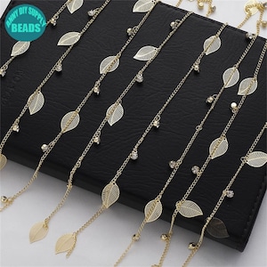 14k Gold Plated Brass Leaf Charm Chain,Bracelet Chain,Long wholesale chain,simple gold chain,Gold Plated Chain,Dangle charm chain
