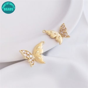 14k Real Gold Plated Butterfly Charm,Gold Plated Charm,Cz Charm,Butterfly Pendant,Butterfly Necklace,Gold Butterfly