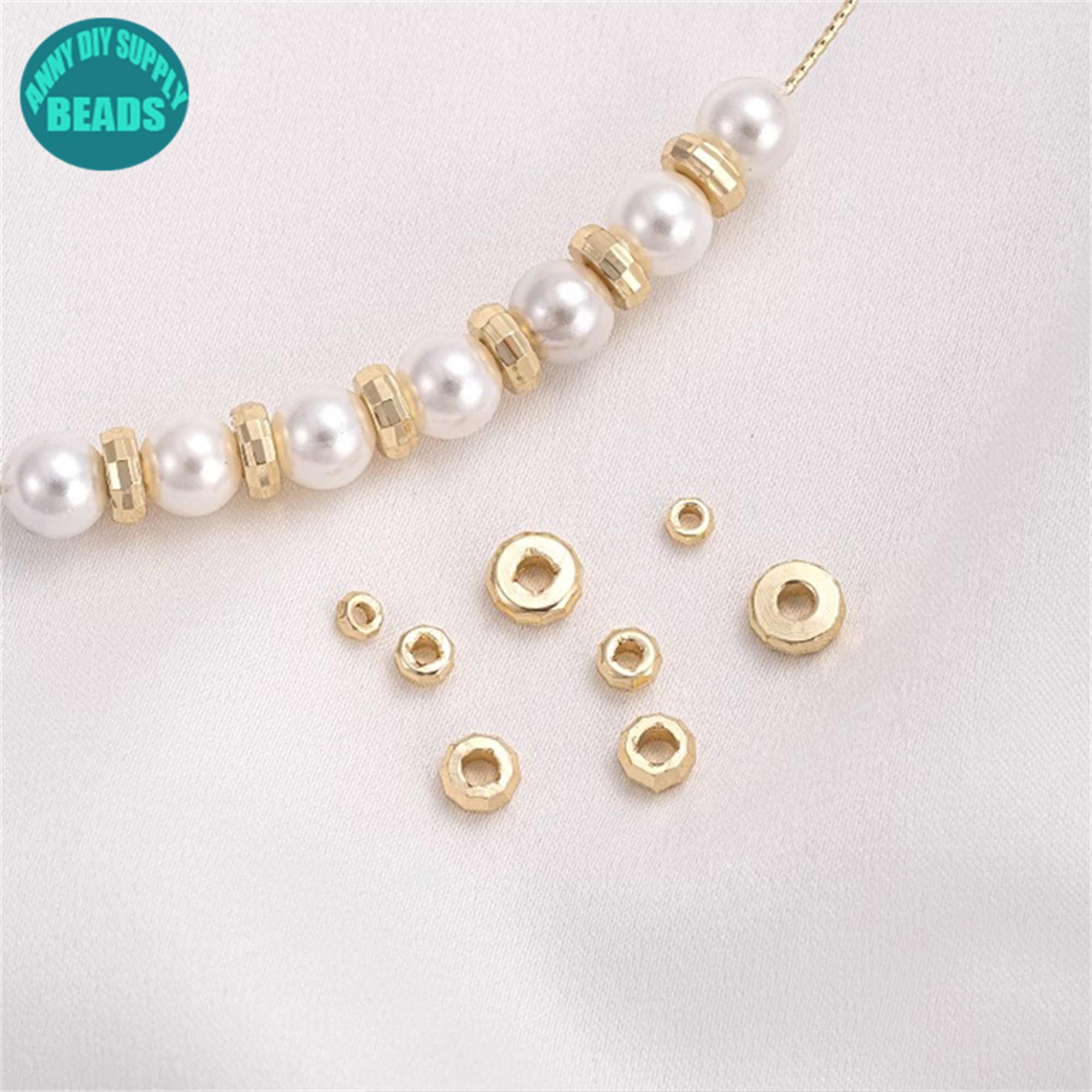 14K Gold Plated Rondelle Beads: Diamond Cut Wheel Spacers
