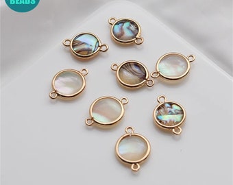 14k Gold Plated Abalone Shell Charm: Round Necklace Connector (13mm)