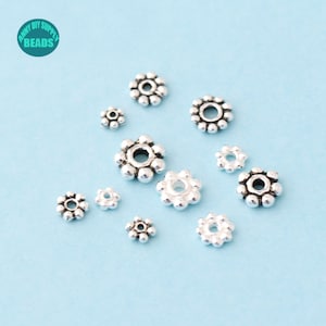 20/50PCS S925 Sterling Silver Flower beads Spacer,circle beads,Silver spacer beads,Silver Rondelle beads