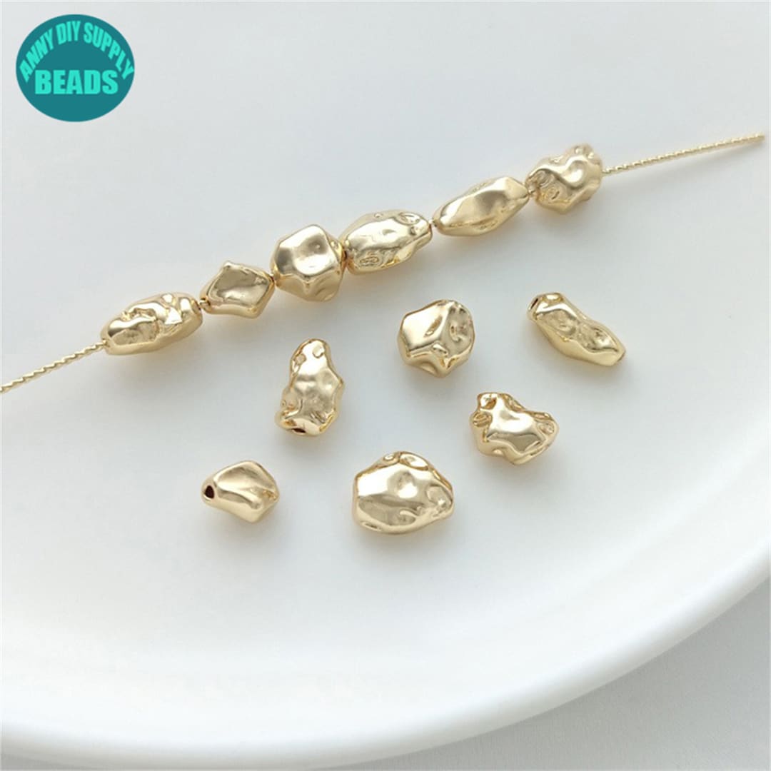 14k Gold Plated Brass Nugget Beads,gold Nugget Beads,irregular Shape