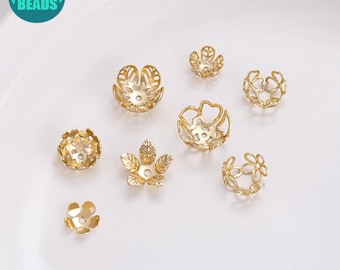 14K Real gold plated Hollow out Bead Caps,Flower Bead Caps,Gold bead caps,Bead Caps Jewelry Making,Brass Bead aps