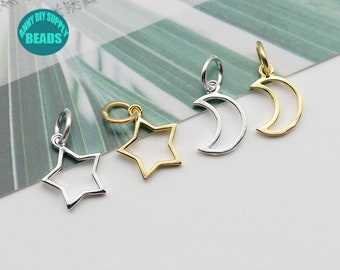S925 Sterling Silver Charms,Gold Plate Moon Charms,Bracelet star Charms,Bracelet Silver Charms,Moon Findings,Bracelet Pendant
