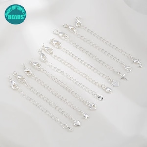 5/10/20/50 st försilvrade mässingsförlängningskedja, karabinlås med förlängningskedja 65 mm