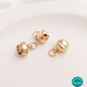 Pingente de sino banhado a ouro 14K de 11 mm 1/2/10/20 peças, pingente de sino dourado