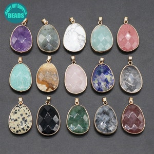 1PC Natural Gemstone Drop Pendant,Gold Edge Crystal Necklace Pendant,Necklace Pendant