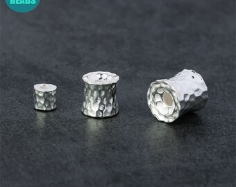 Perles cylindriques martelées en argent sterling S925 : perles focales de bracelet