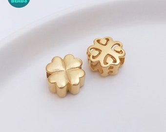 14K Gold Plated Clover Beads,Clover beads,Large Hole Beads