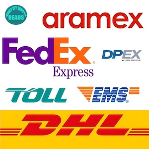 May include: A collage of logos for various shipping companies, including FedEx Express, DHL, Toll, EMS, DPEX Worldwide, Aramex. The logos are in various colours and styles.