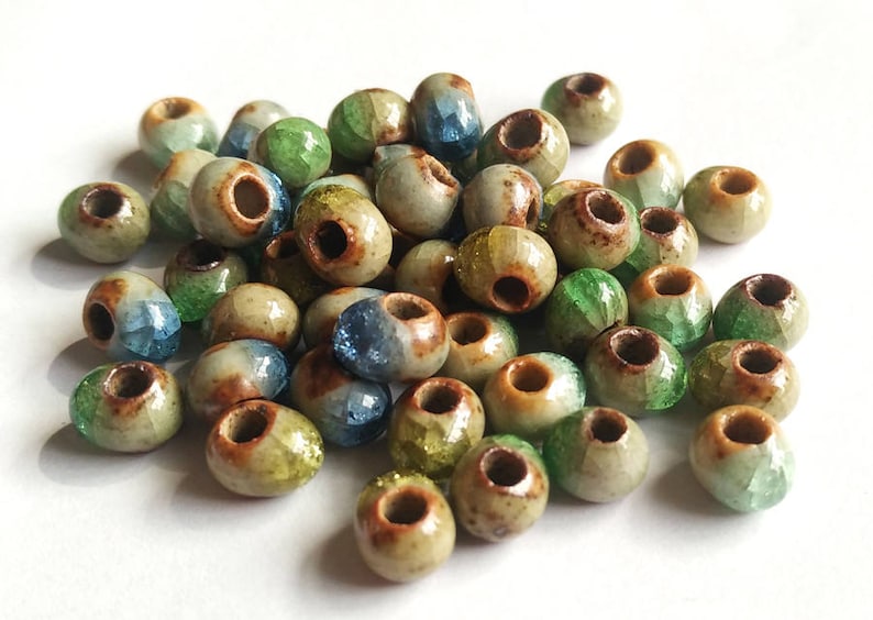 Pottery beads Ice Crack Ceramic Beads Green Beads Sky-Blue Beads Mixed Color Beads Beads For Bracelet image 1